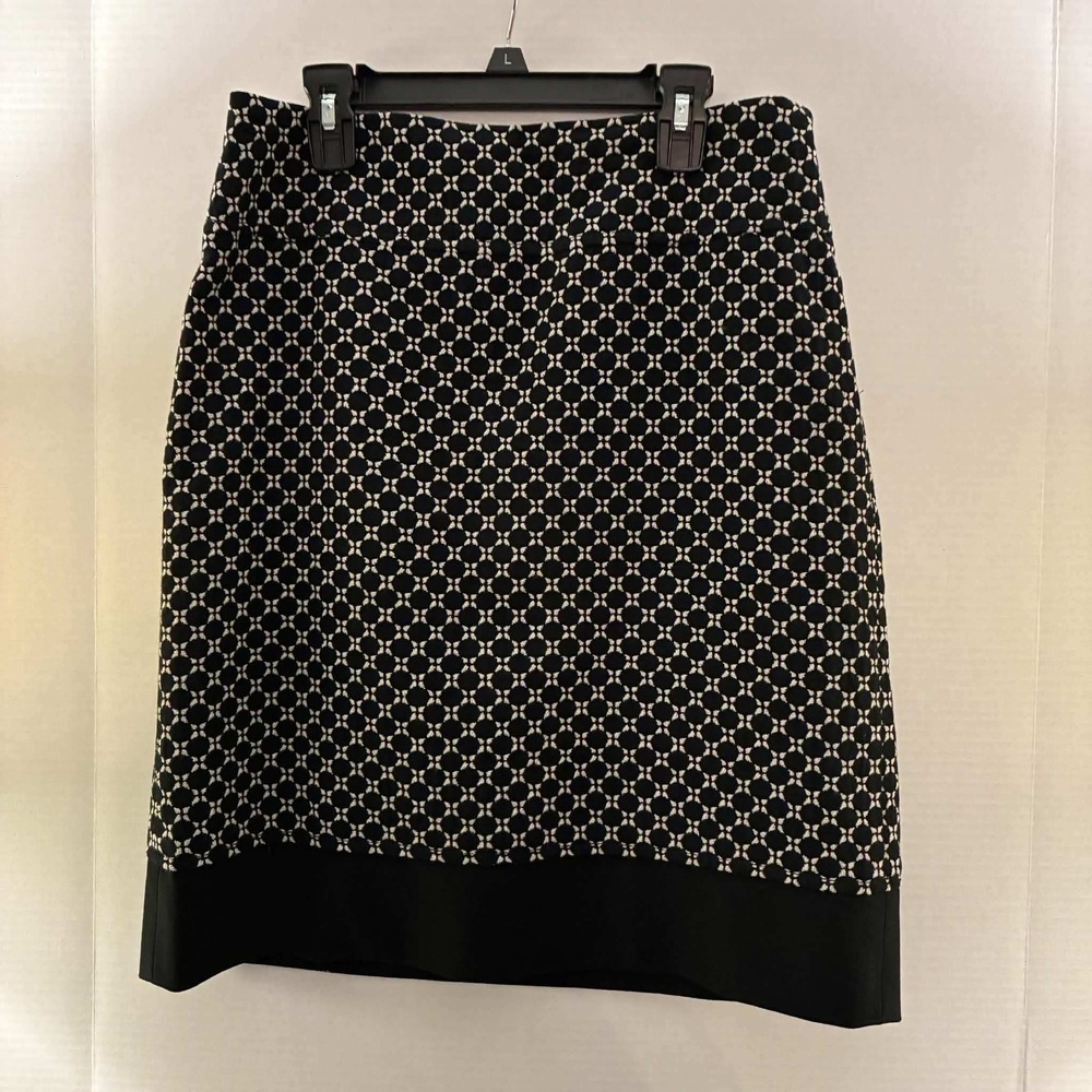 Ann Taylor Pencil Skirt Womens 4 Black White Geometric Cotton Wool Career Preppy